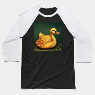 A Yellow Farmyard Duck in a Storybook Style Baseball T-Shirt